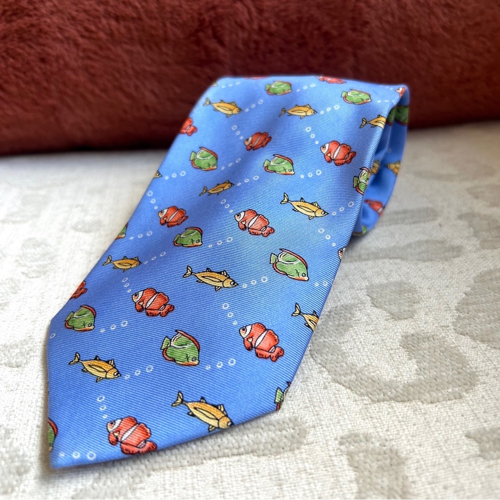 Bright Colored Fish on a Blue Silk Tie by Canterbury